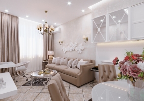 Дизайн однокомнатной квартиры в ЖК "Парадиз" в неоклассическом стиле